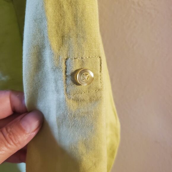 Tweeds Women’s Medium Light Green Button Front Shirt 100% Linen Embroidered - Picture 8 of 12